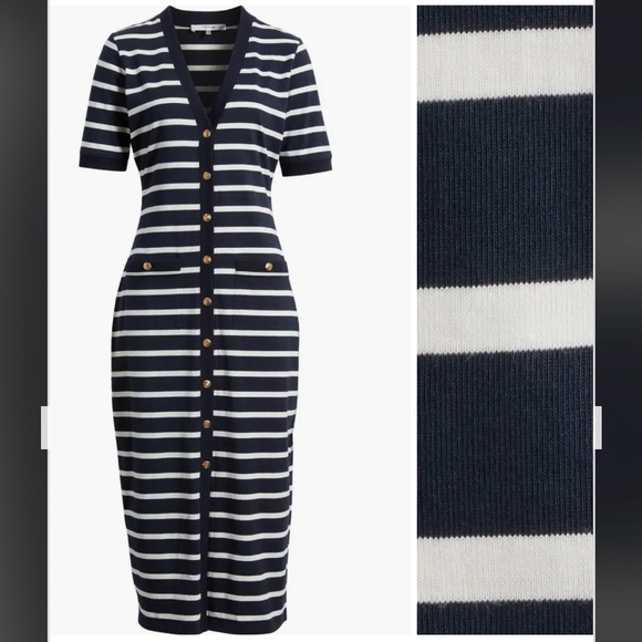 Frame The Striped Sailor Organic Cotton Midi Dress in Navy Multi Size M - Picture 5 of 11